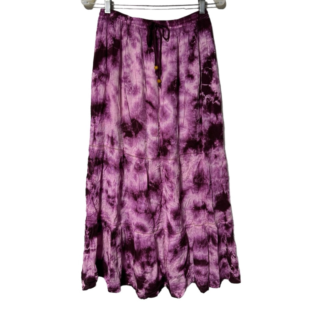 Raviya Maroon Pink Tie Dye Tiered Flowy Maxi Midi Skirt S Hippie Festival Artsy
